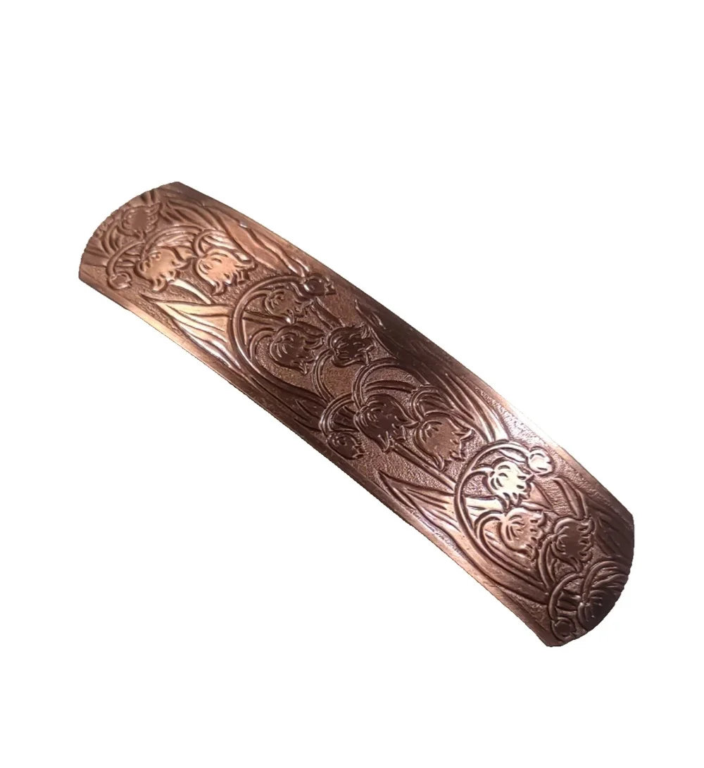 Copper Tone Hair Barrette Tension Clip Floral Etching Fairy Art Novel Design